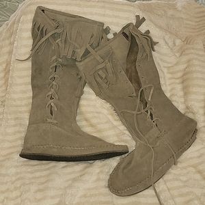Hand made moccasin fringe tall boots women's size 11